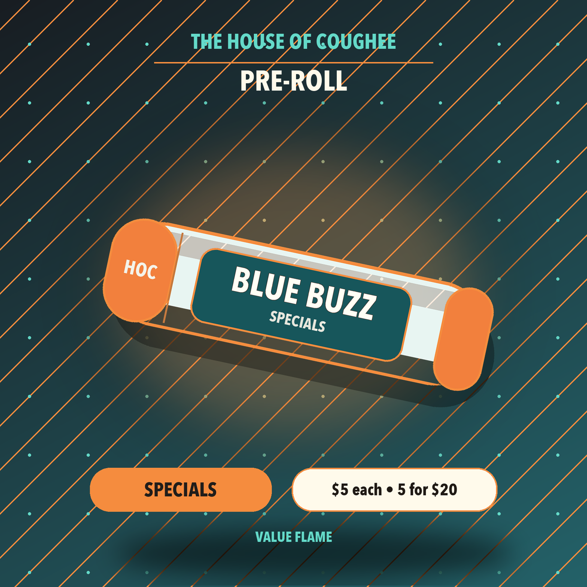 Blue Buzz Specials pre-roll tube mockup | The House of Coughee