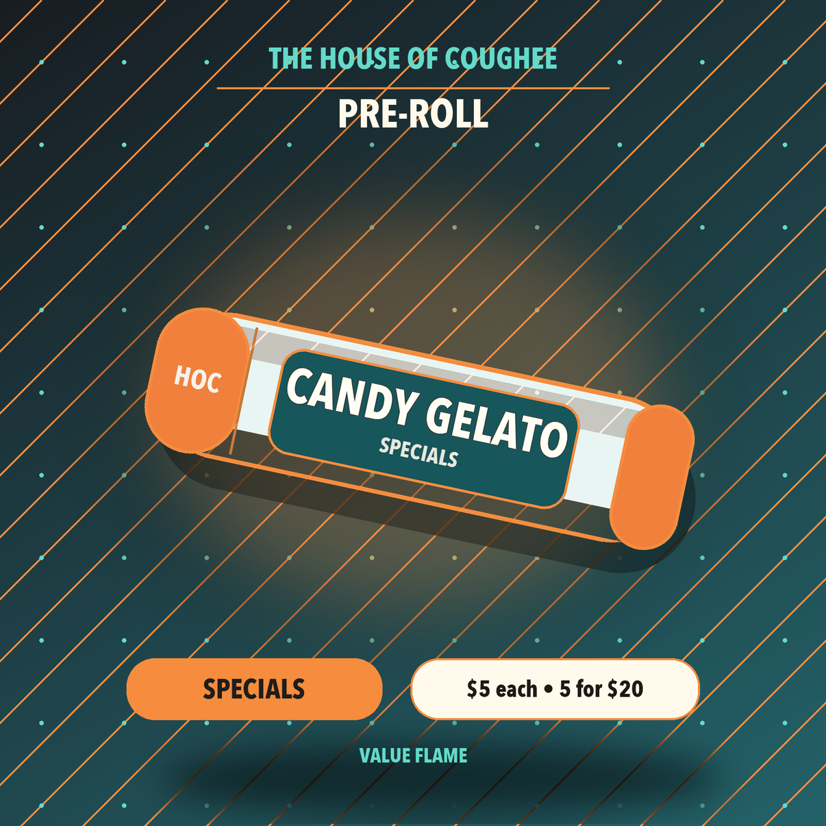 Candy Gelato Specials pre-roll tube mockup | The House of Coughee