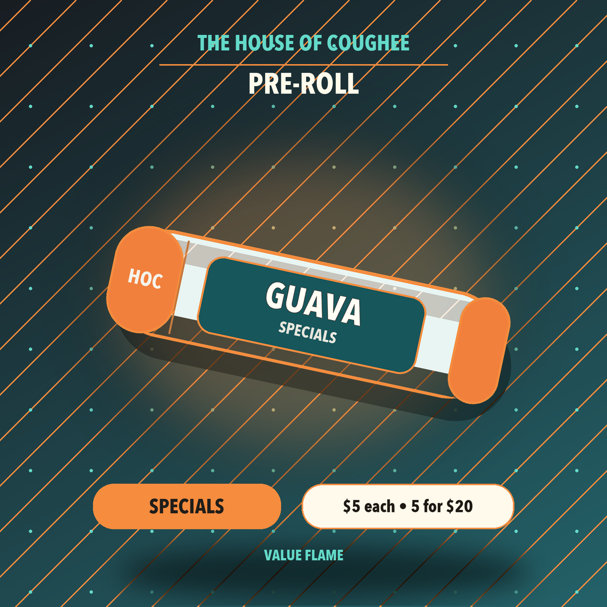 Guava Specials pre-roll tube mockup | The House of Coughee